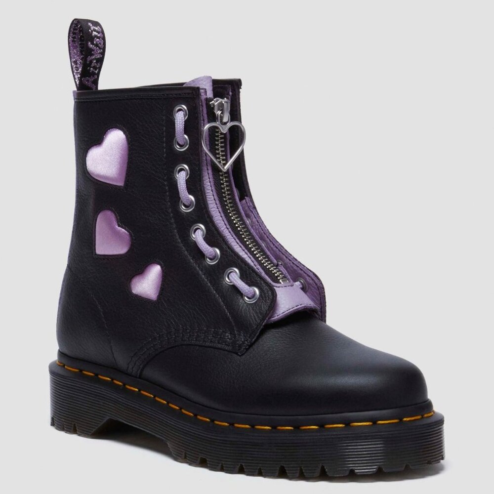 Dr. Martens Black and Purple Heart Detail Boots